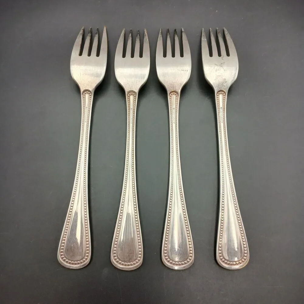 4 Oneida NEEDLEPOINT Beaded Artistry Stainless 1881 Rogers Ltd Salad Forks